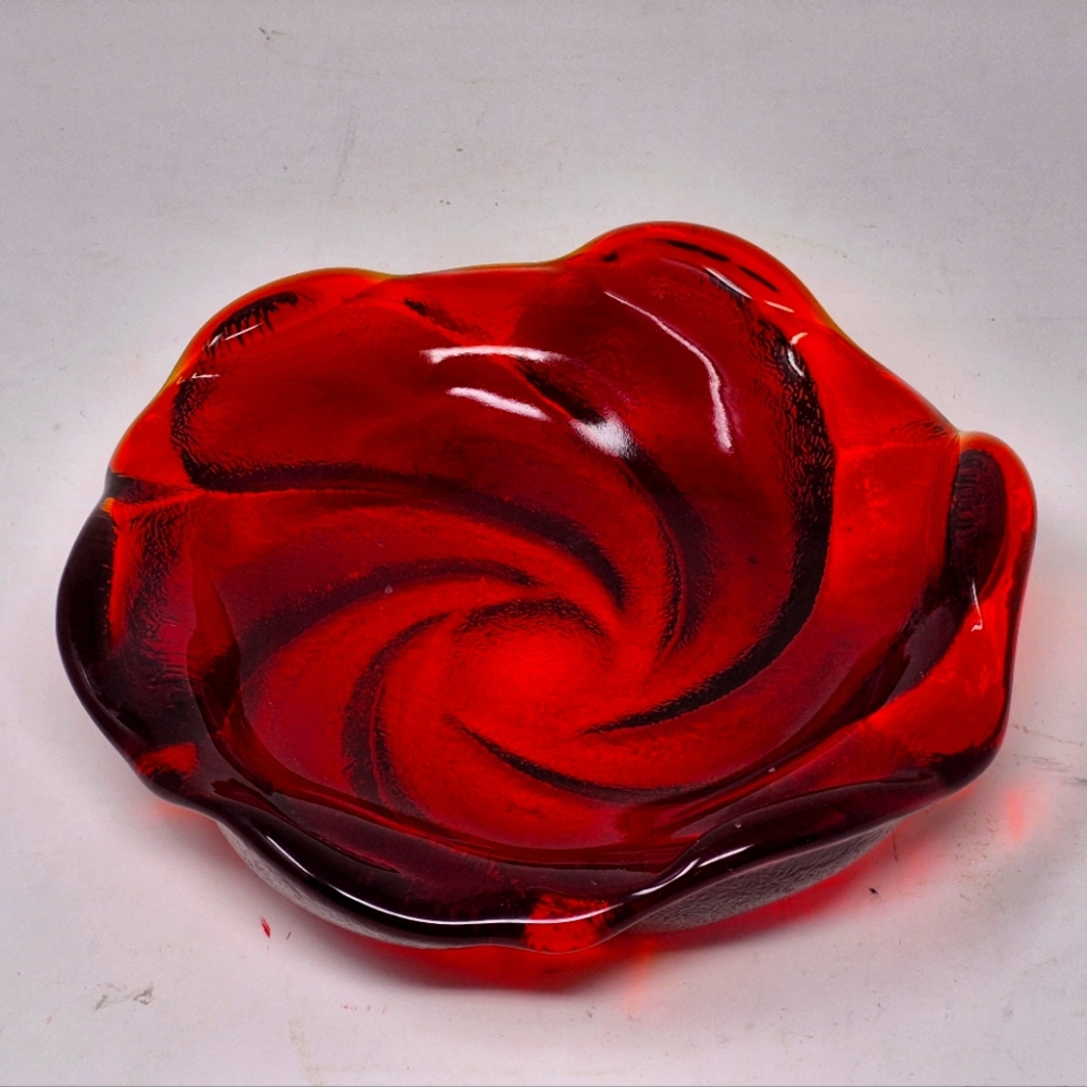 Vintage Fenton? Ruby Red Swirl Glass Candy/Trinket Dish